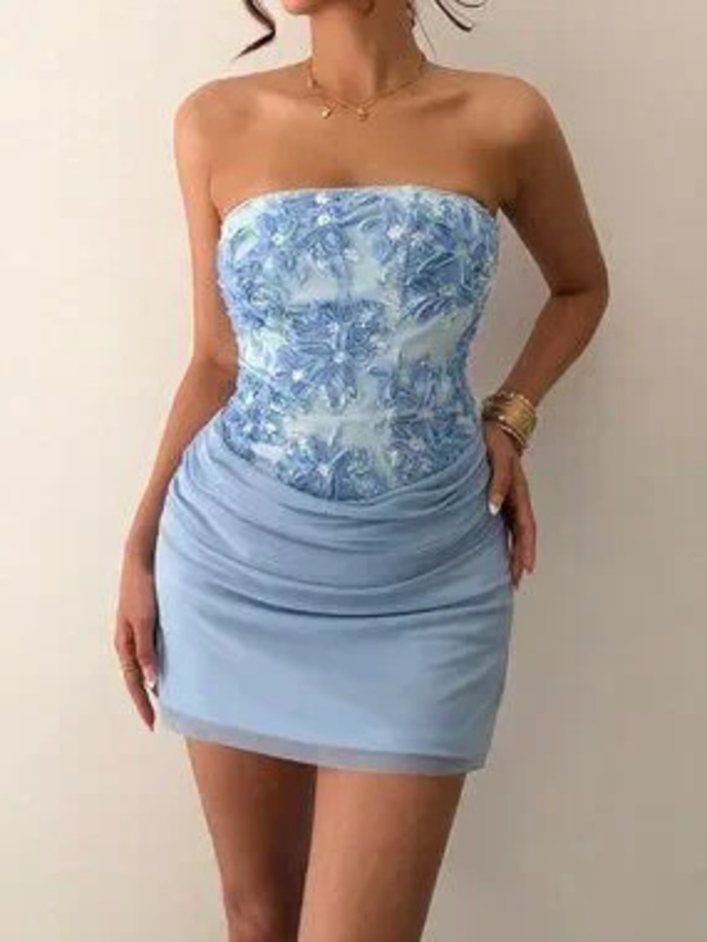 Blue Sexy Women's Elegant 3D Floral Mini Beach Dress